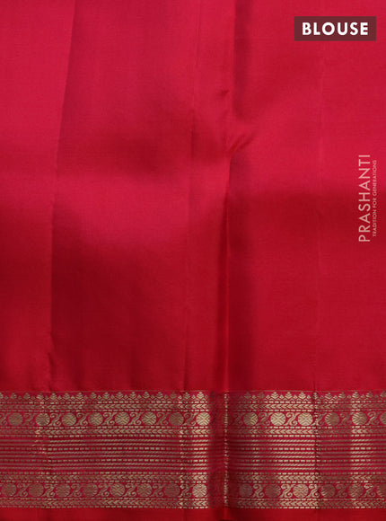 Pure kanchipuram silk saree tomato pink with allover small checks & buttas and long temple zari woven buttas