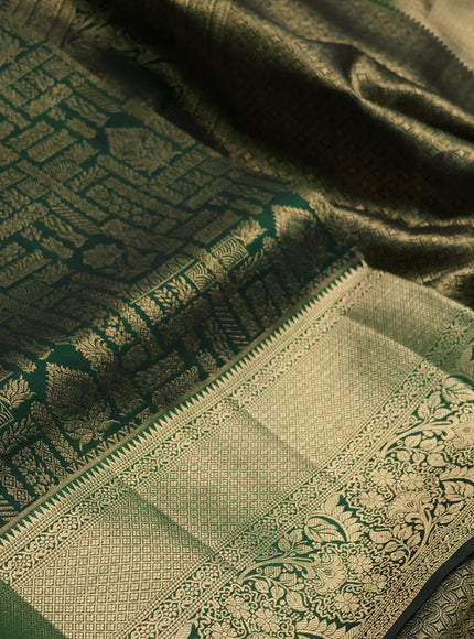 Pure kanchipuram silk saree bottle green with allover zari woven brocade weaves and rich zari woven border
