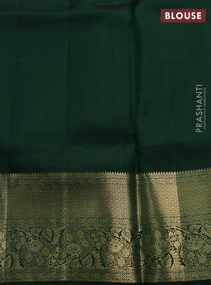 Pure kanchipuram silk saree bottle green with allover zari woven brocade weaves and rich zari woven border