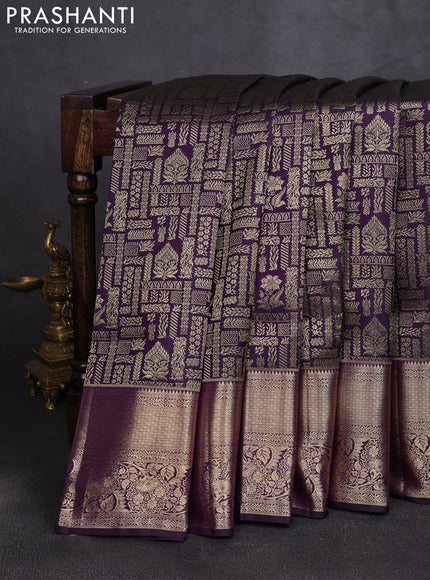 Pure kanchipuram silk saree violet with allover zari woven brocade weaves and rich zari woven border