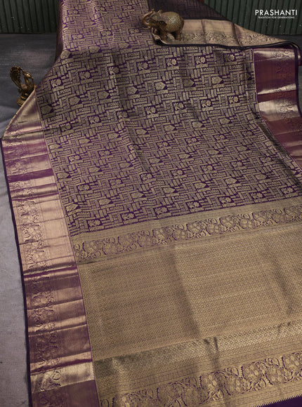 Pure kanchipuram silk saree violet with allover zari woven brocade weaves and rich zari woven border