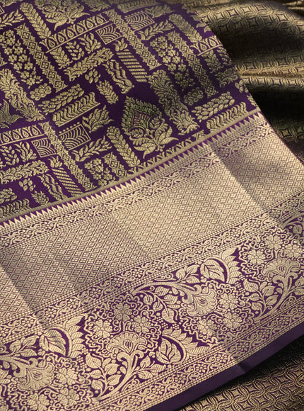 Pure kanchipuram silk saree violet with allover zari woven brocade weaves and rich zari woven border