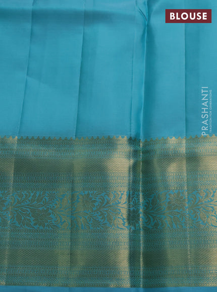 Pure kanchipuram silk saree teal blue with allover zari woven brocade weaves and long rich zari woven border