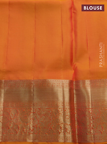 Pure kanchipuram silk saree mango yellow with allover zari woven brocade weaves and long rich zari woven border