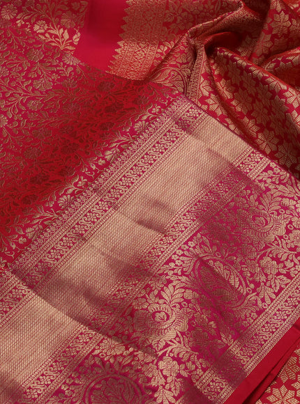 Pure kanchipuram silk saree pink with allover zari woven brocade weaves and long rich zari woven border