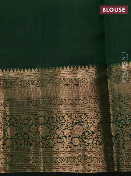 Pure kanchipuram silk saree bottle green with allover zari small checks & buttas and long rich zari woven border