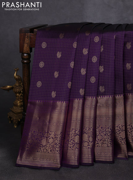 Pure kanchipuram silk saree violet with allover zari small checks & buttas and long rich zari woven border