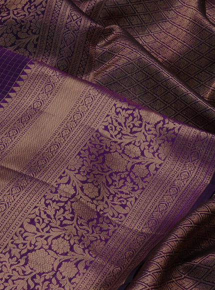 Pure kanchipuram silk saree violet with allover zari small checks & buttas and long rich zari woven border