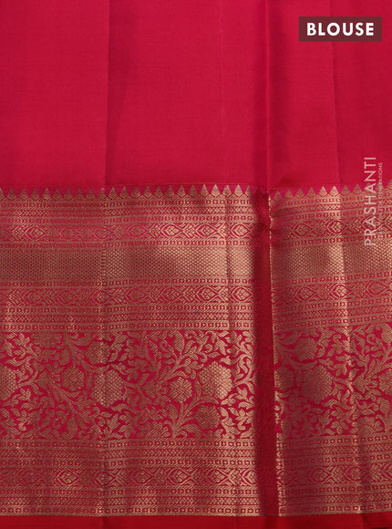 Pure kanchipuram silk saree tomato pink with allover zari small checks & buttas and long rich zari woven border