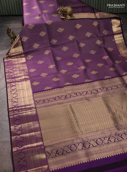 Pure kanchipuram silk saree violet with allover zari small checks & buttas and long rich zari woven border