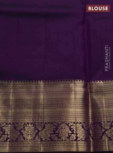 Pure kanchipuram silk saree violet with allover zari small checks & buttas and long rich zari woven border