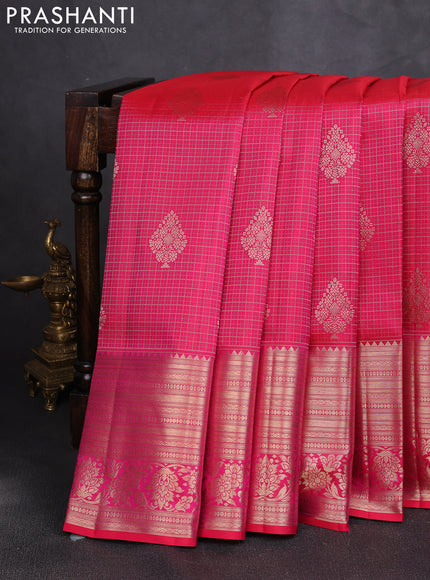 Pure kanchipuram silk saree pink with allover zari small checks & buttas and long rich zari woven border