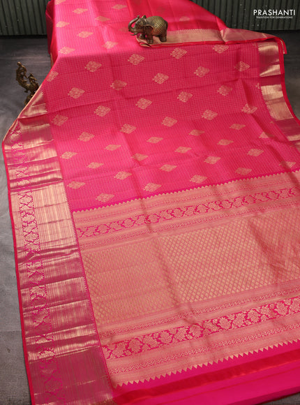 Pure kanchipuram silk saree pink with allover zari small checks & buttas and long rich zari woven border