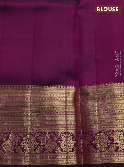 Pure kanchipuram silk saree deep purple with allover zari small checks & buttas and long rich zari woven border