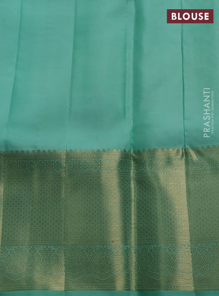 Pure kanchipuram silk saree teal green with allover brocade weaves and long rich zari woven border