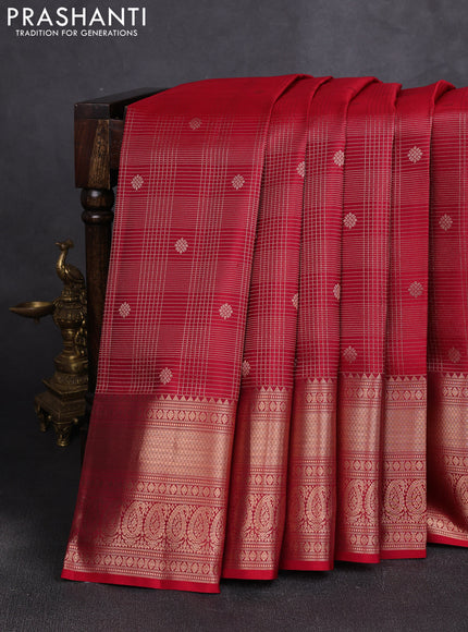 Pure kanchipuram silk saree red with allover zari small checks & buttas and rich zari woven border
