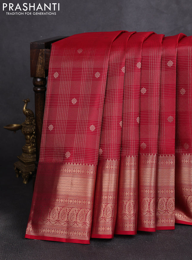 Pure kanchipuram silk saree red with allover zari small checks & buttas and rich zari woven border