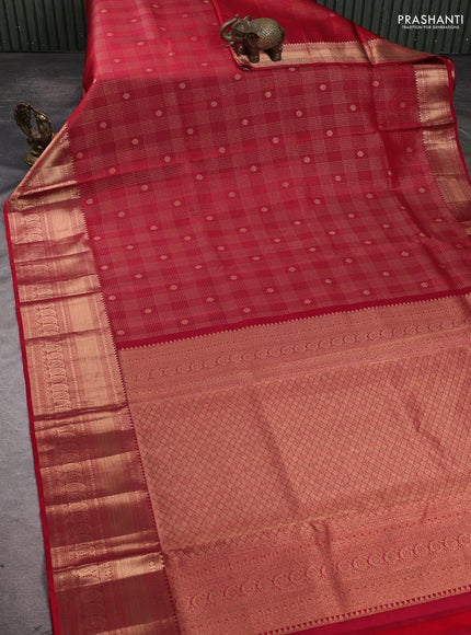 Pure kanchipuram silk saree red with allover zari small checks & buttas and rich zari woven border