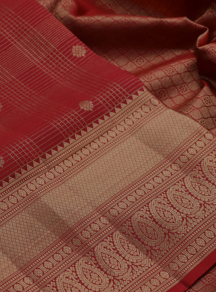 Pure kanchipuram silk saree red with allover zari small checks & buttas and rich zari woven border