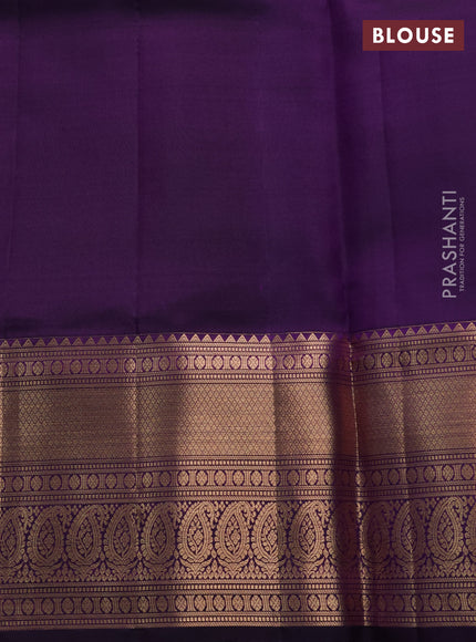 Pure kanchipuram silk saree deep purple with allover zari small checks & buttas and rich zari woven border