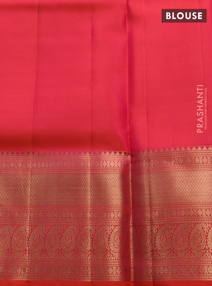 Pure kanchipuram silk saree dual shade of pinkish orange with allover zari small checks & buttas and rich zari woven border
