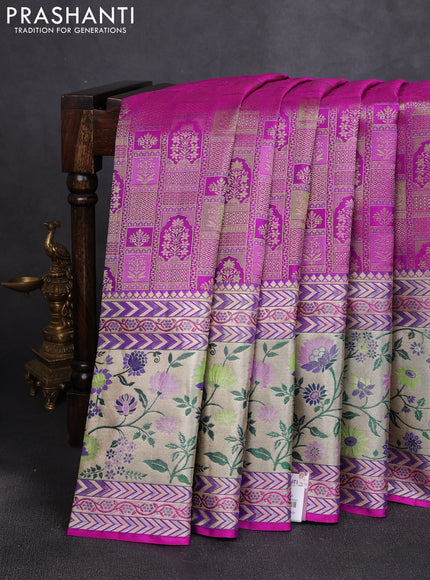 Pure kanchipuram silk saree pink with allover zari woven brocade weaves and zari woven pithani border