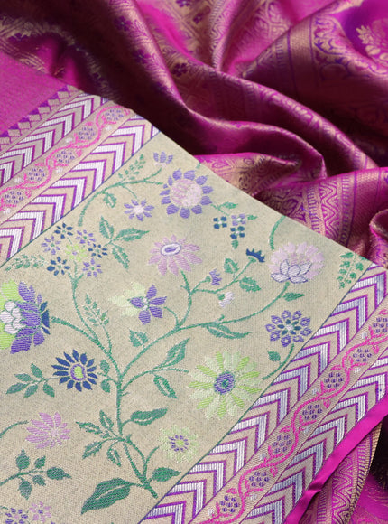 Pure kanchipuram silk saree pink with allover zari woven brocade weaves and zari woven pithani border