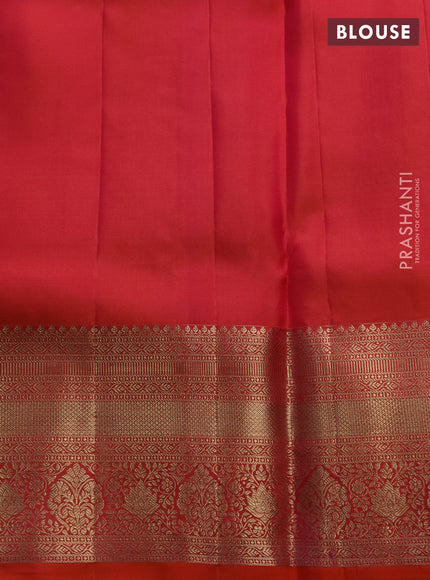 Pure kanchipuram silk saree orange with allover zari woven brocade weaves and long rich zari woven border