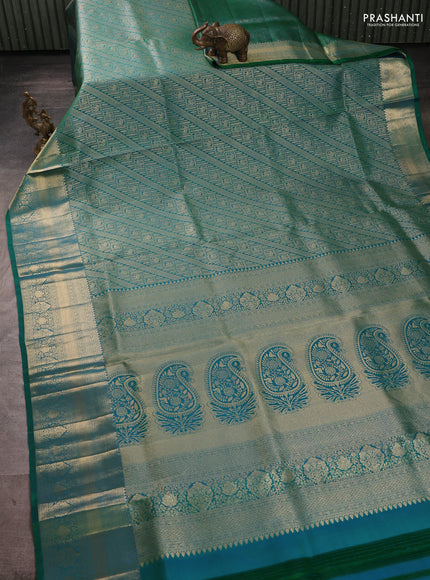 Pure kanchipuram silk saree green with allover zari woven brocade weaves and long rich zari woven border