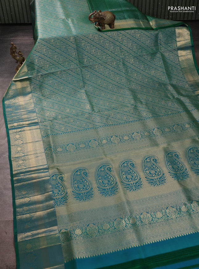 Pure kanchipuram silk saree green with allover zari woven brocade weaves and long rich zari woven border