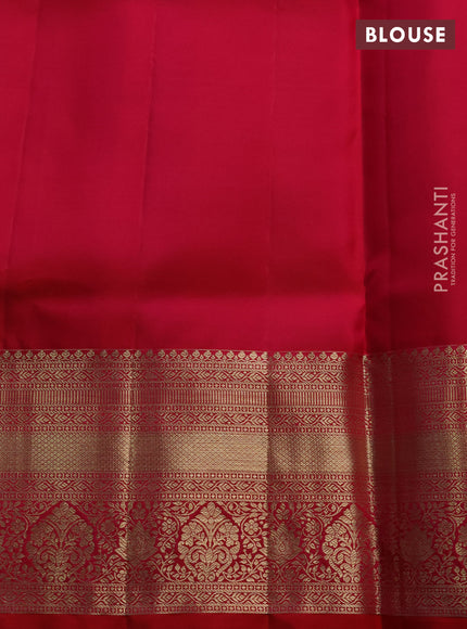 Pure kanchipuram silk saree tomato pink with allover zari woven brocade weaves and long rich zari woven border