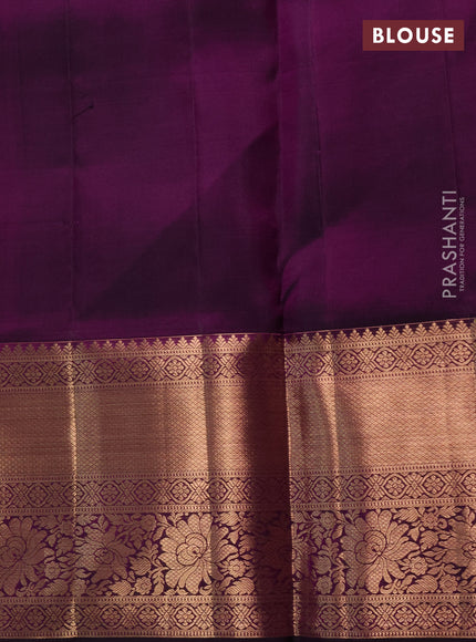 Pure kanchipuram silk saree deep purple with allover zari woven brocade weaves and long rich zari woven border