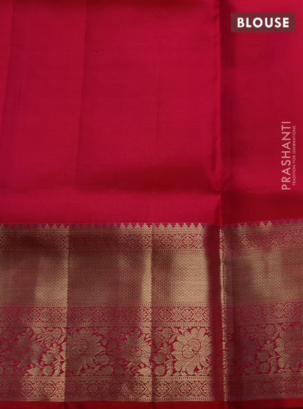 Pure kanchipuram silk saree dual shade of pinkish orange with allover zari woven brocade weaves and long rich zari woven border