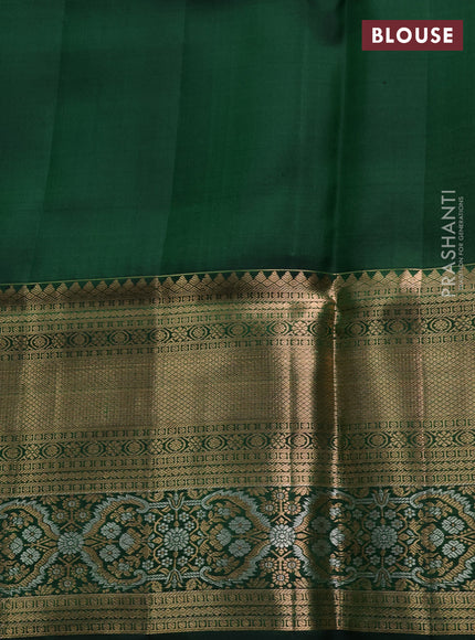 Pure kanchipuram silk saree bottle green with allover zari woven brocade weaves and long rich zari woven border