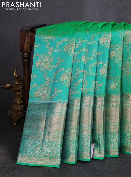 Pure kanchipuram silk saree green with allover zari woven brocade weaves and long zari woven border