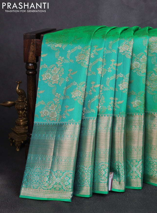 Pure kanchipuram silk saree green with allover zari woven brocade weaves and long zari woven border