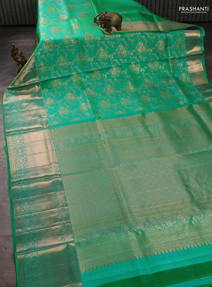 Pure kanchipuram silk saree green with allover zari woven brocade weaves and long zari woven border