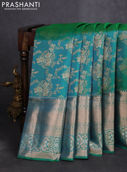Pure kanchipuram silk saree green with allover zari woven brocade weaves and long zari woven border