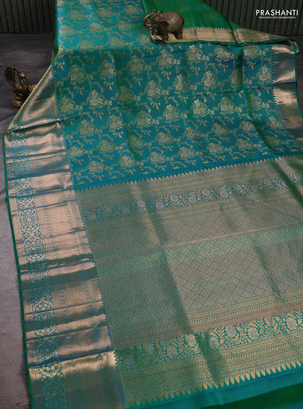 Pure kanchipuram silk saree green with allover zari woven brocade weaves and long zari woven border