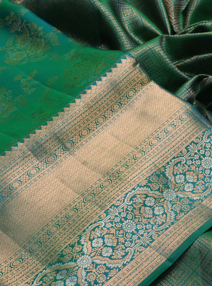Pure kanchipuram silk saree green with allover zari woven brocade weaves and long zari woven border