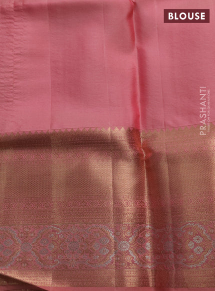Pure kanchipuram silk saree peach shade with allover zari woven brocade weaves and long zari woven border