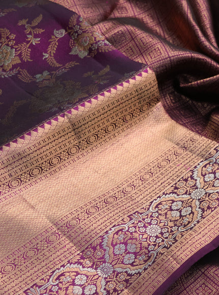 Pure kanchipuram silk saree purple with allover zari woven brocade weaves and long rich zari woven border