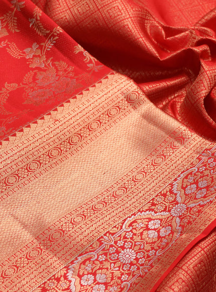 Pure kanchipuram silk saree red with allover zari woven brocade weaves and long rich zari woven buttas