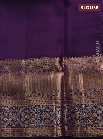 Pure kanchipuram silk saree violet with allover zari woven brocade weaves and long rich zari woven buttas