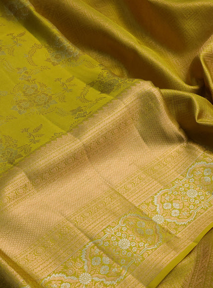 Pure kanchipuram silk saree lime green with allover zari woven brocade weaves and long zari woven border