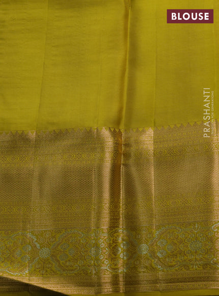 Pure kanchipuram silk saree lime green with allover zari woven brocade weaves and long zari woven border