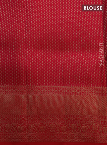 Pure kanchipuram silk saree tomato pink with allover zari woven brocade weaves and zari woven border