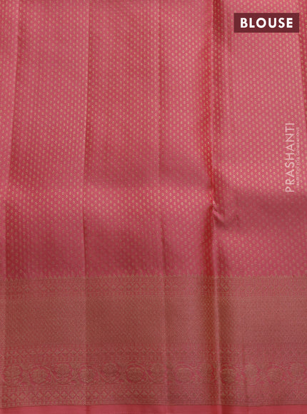 Pure kanchipuram silk saree peach shade with allover zari woven brocade weaves and zari woven border