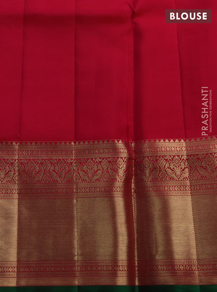 Pure kanchipuram silk saree tomato pink with allover zari checks & buttas and long rich zari woven border