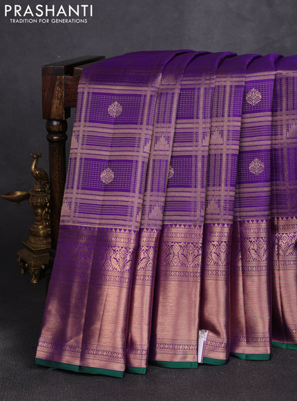 Pure kanchipuram silk saree violet with allover zari checks & buttas and long rich zari woven border